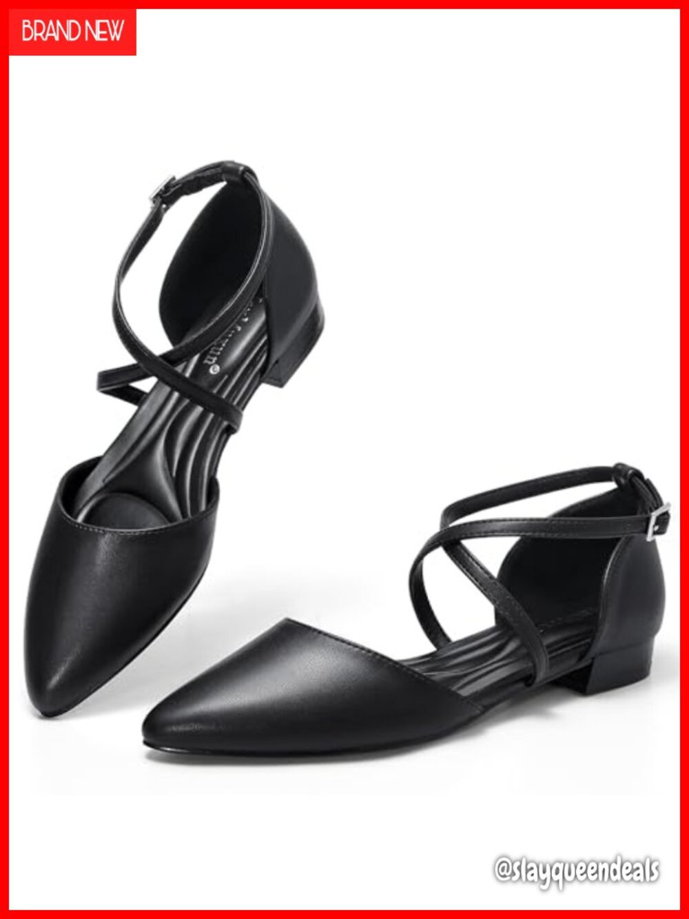 MaxMuxun Women's Pointed Toe Low Block Heel Ballet Flats with Ankle Strap